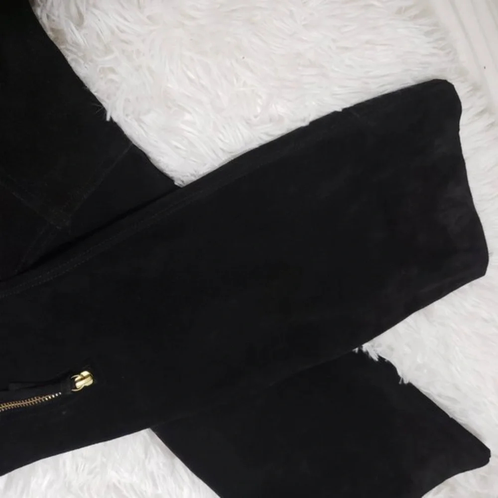 Free People Black Over-the-Knee Suede Block Heel Boots